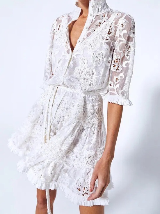Alexis Dresses & Skirts - Alexis Manati White Lace Ruffle Mini Dress